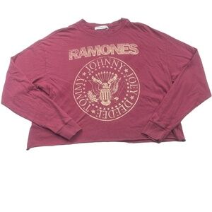 DAYDREAMER Long Sleeve Tee S Burgundy Cropped Ramones Graphic Retro Rocker USA
